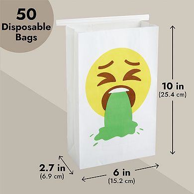 50 Pack Barf Bags White Emesis Hangovers Motion Sickness Vomiting Emoji Bag