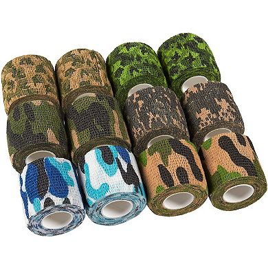 Juvale 12 Rolls Self Adhesive Bandage Wraps, 2 Inch x 5 Yards Cohesive Vet Tape for First Aid (Camo Designs)
