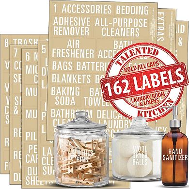 Talented Kitchen 162 Bold All Caps Laundry Room Labels Set. White Labels on Clear Backing,. 162 Laundry, Linen Closet & Cleaning Supplies Vinyl Stickers. Organization Storage System