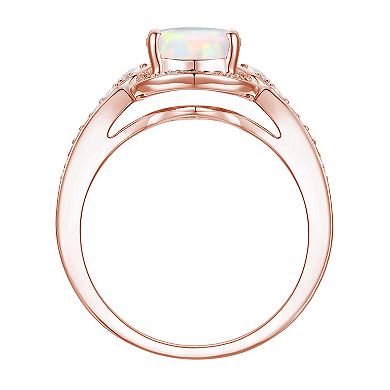 14k Rose Gold Over Silver Lab-Created Opal & Lab-Created White Sapphire Ring