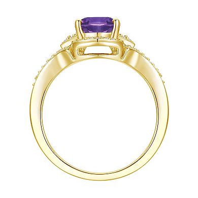 14k Gold Over Silver Amethyst & Lab-Created White Sapphire Ring 