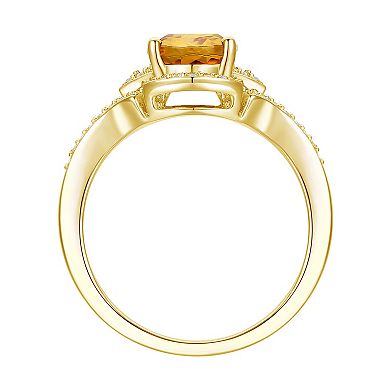 14K Gold Over Silver Citrine & Lab-Created White Sapphire Ring