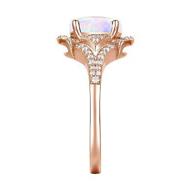 14k Rose Gold Over Silver Lab-Created Opal and Lab-Created White Sapphire Ring