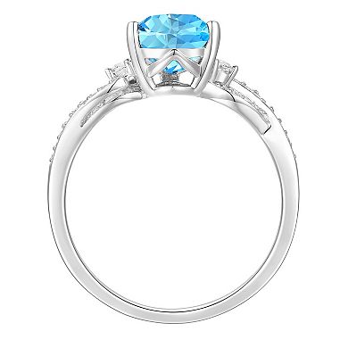 Stirling Silver Blue Topaz & Lab-Created White Sapphire Ring 