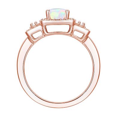 14k Rose Gold Over Silver Lab-Created Opal & Lab-Created White Sapphire Ring 