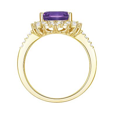 14k Gold Over Silver Amethyst & Lab-Created White Sapphire Ring 