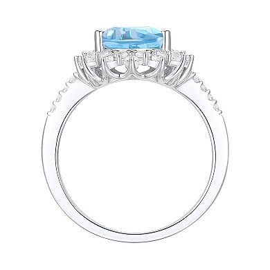 Sterling Silver Blue Topaz, Lab-Created White Sapphire Solitaire Ring