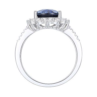 Sterling Silver Lab-Created Sapphire, Lab-Created White Sapphire Solitaire Ring