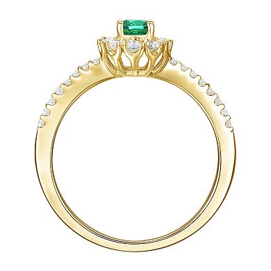 14k Gold Over Silver Lab-Created Emerald, Lab-Created White Sapphire Solitaire Ring