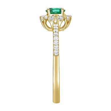 14k Gold Over Silver Lab-Created Emerald, Lab-Created White Sapphire Solitaire Ring