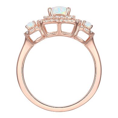 14k Rose Gold Over Silver Lab-Created Opal, Lab-Created White Sapphire Solitaire Ring