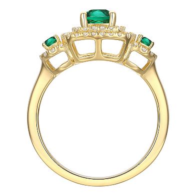 14k Gold Over Silver Lab-Created Emerald, Lab-Created White Sapphire Solitaire Ring