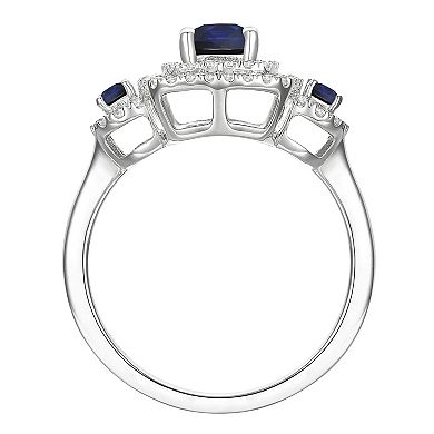 Sterling Silver Lab-Created Sapphire, Lab-Created White Sapphire Solitaire Ring