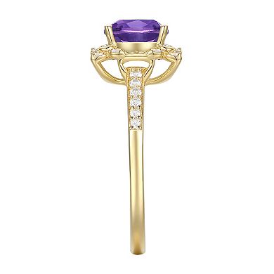 14k Gold Over Silver Amethyst, Lab-Created White Sapphire Solitaire Ring