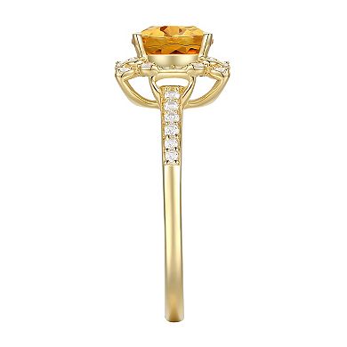 14k Gold Over Silver Citrine, Lab-Created White Sapphire Solitaire Ring