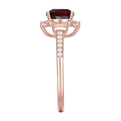 14k Rose Gold Over Silver Garnet, Lab-Created White Sapphire Solitaire Ring
