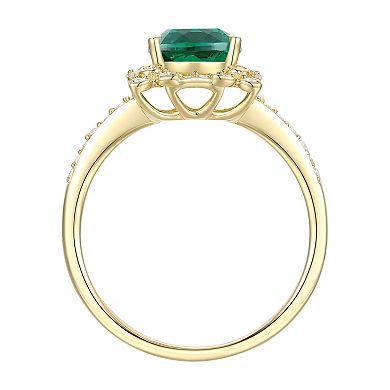 14k Gold Over Silver Lab-Created Emerald, Lab-Created White Sapphire Solitaire Ring