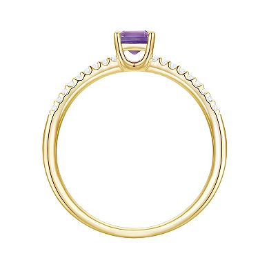14k Gold Over Silver AmethystT, Lab-Created White Sapphire Solitaire Ring