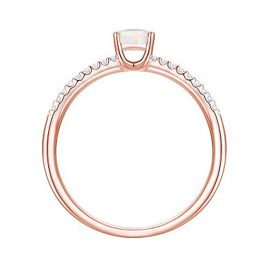 14k Rose Gold Over Silver Lab-Created Opal, Lab-Created White Sapphire Solitaire Ring