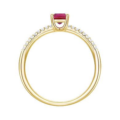 14k Gold Over Silver Lab-Created Ruby, Lab-Created White Sapphire Solitaire Ring