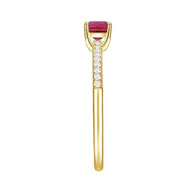 14k Gold Over Silver Lab-Created Ruby, Lab-Created White Sapphire Solitaire Ring