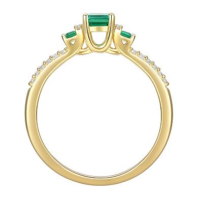 14k Gold Over Silver Lab-Created Emerald, Lab-Created White Sapphire Solitaire Ring