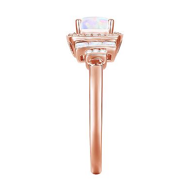 14k Rose Gold Over Silver Lab-Created Opal, Lab-Created White Sapphire Solitaire Ring