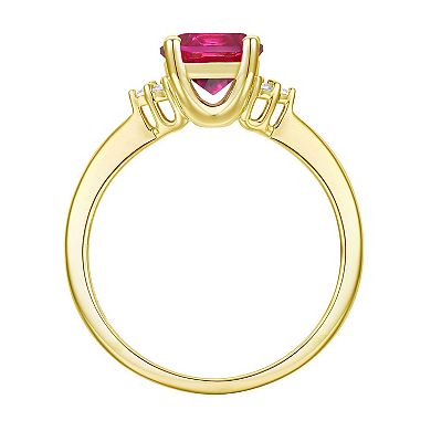 14k Gold Over Silver Lab-Created Ruby, Lab-Created White Sapphire Solitaire Ring
