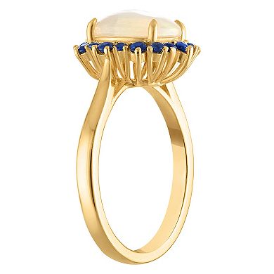 Tiara 14k Gold Over Sterling Silver Opal & Sapphire Ring