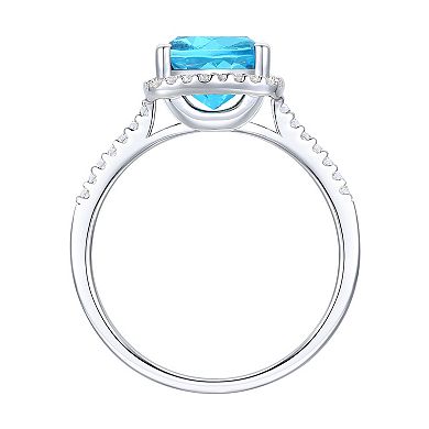 Sterling Silver Blue Topaz, Lab-Created White Sapphire Solitaire Ring