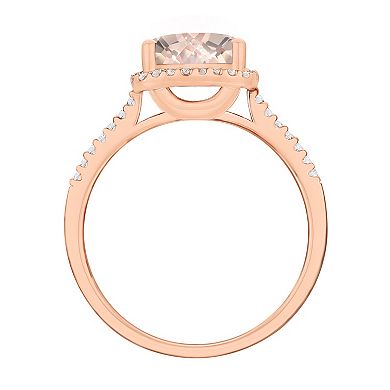 14k Rose Gold Over Silver Lab-Created Morganite, Lab-Created White Sapphire Solitaire Ring