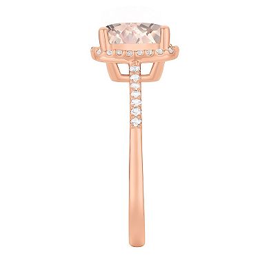 14k Rose Gold Over Silver Lab-Created Morganite, Lab-Created White Sapphire Solitaire Ring