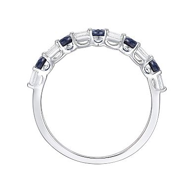 Sterling Silver Lab-Created Sapphire, Lab-Created White Sapphire Ring