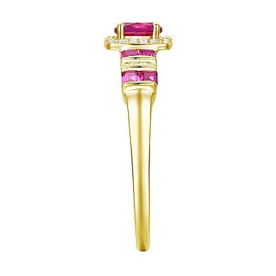 14k Gold Over Silver Lab-Created Ruby, Lab-Created White Sapphire Solitaire Ring