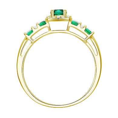 14k Gold Over Silver Lab-Created Emerald, Lab-Created White Sapphire Solitaire Ring