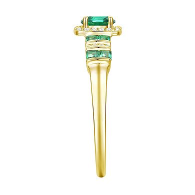 14k Gold Over Silver Lab-Created Emerald, Lab-Created White Sapphire Solitaire Ring