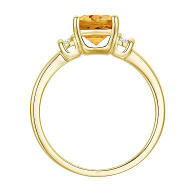 14k Gold Over Silver Citrine, Lab-Created White Sapphire Solitaire Ring