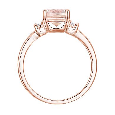 14k Rose Gold Over Silver Lab-Created Morganite, Lab-Created White Sapphire Solitaire Ring