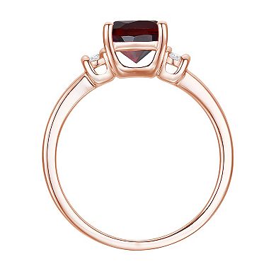 14k Rose Gold Over Silver Garnet, Lab-Created White Sapphire Solitaire Ring