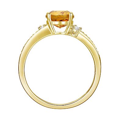 14k Gold Over Silver Citrine, Lab-Created White Sapphire Solitaire Ring