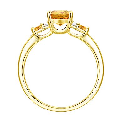 14k Gold Over Silver Citrine & Lab-Created White Sapphire Ring