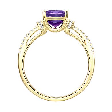 14k Gold Over Silver Amethyst & Lab-Created White Sapphire Ring