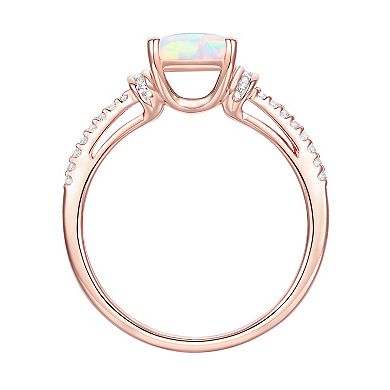 14k Rose Gold Over Silver Lab-Created Opal & Lab-Created White Sapphire Ring