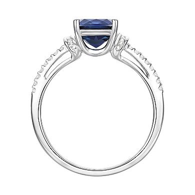 Sterling Silver Lab-Created Blue & White Sapphire Ring