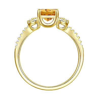 14k Gold Over Silver Citrine & Lab-Created White Sapphire Ring