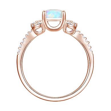 14k Rose Gold Over Silver Lab-Created Opal & Lab-Created White Sapphire Ring