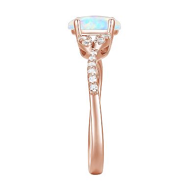 14k Rose Gold Over Silver Lab-Created Opal & Lab-Created White Sapphire Ring