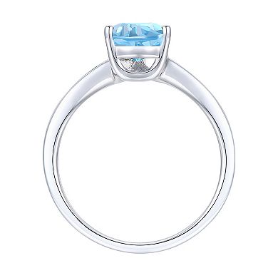 Sterling Silver Blue Topaz & Lab-Created White Sapphire Teardrop Ring