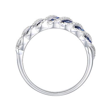 Sterling Silver Lab-Created Blue & White sapphire Ring