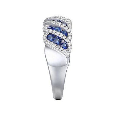 Sterling Silver Lab-Created Blue & White sapphire Ring